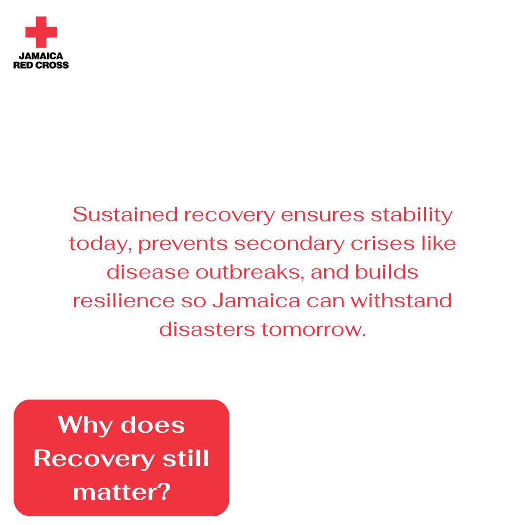 Jamaicaredcross's tweet photo. Recovery still matters. 6 months after #HurricaneMelissa, Jamaica is still rebuilding. The storm caused damage equal to 41% of 🇯🇲 2024 GDP (IDB) recovery @ this scale takes years, not weeks &amp; families are still getting their lives back together. 
#RecoveryInAction https://t.co/JLjBElsyyx