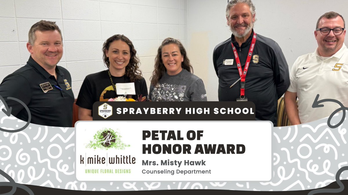 SprayberryHigh's tweet image. Congratulations to Mrs. Hawk on being named the K. Mike Whittle Petal of Honor Award Winner for March 30-April 3rd! 
🖤💛🐝💐
#shspositiveposting #wearesprayberry #LaterGram