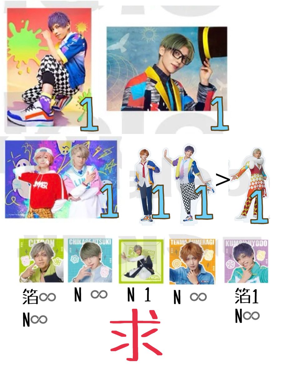 【交換】エーステ　ランブロ　スクエアカード　ブロマイド　アクスタ

譲）咲也、三角、幸、九門、天馬、椋、円、九角、雄三、至

求）3枚目　千景、シトロン、九門、一成、椋、天馬

5/16現地手渡し、郵送可能
至、三角は千景との交換
アクスタは天馬、九門優先
異種交換可能（箔↔️箔のみ）