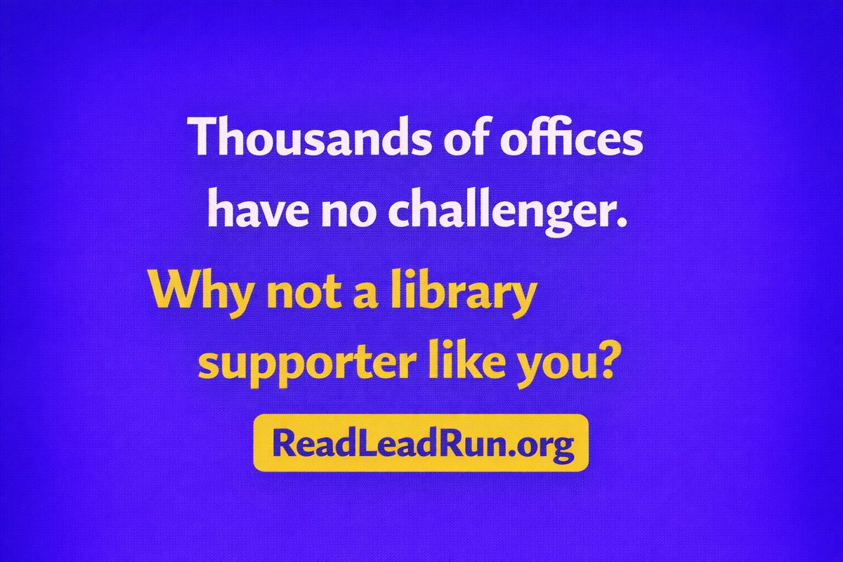 's tweet image. National Library Week is a great week to run for office to support libraries! We made it easy at ReadLeadRun.org 

#NationalLibraryWeek #library #libraries #librarianship #Read #Reading