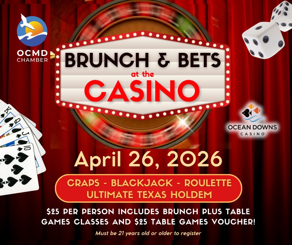OceanDowns's tweet image. Looking to learn table games? The Greater Ocean City, Maryland Chamber of Commerce is co-hosting Brunch &amp;amp; Bets at Ocean Downs! $25 per person including Brunch, Table Games Classes, and a $25 Table Voucher!

Register here: chamber.oceancity.org/events/details…

#ocmd  #oceandowns #tablegames