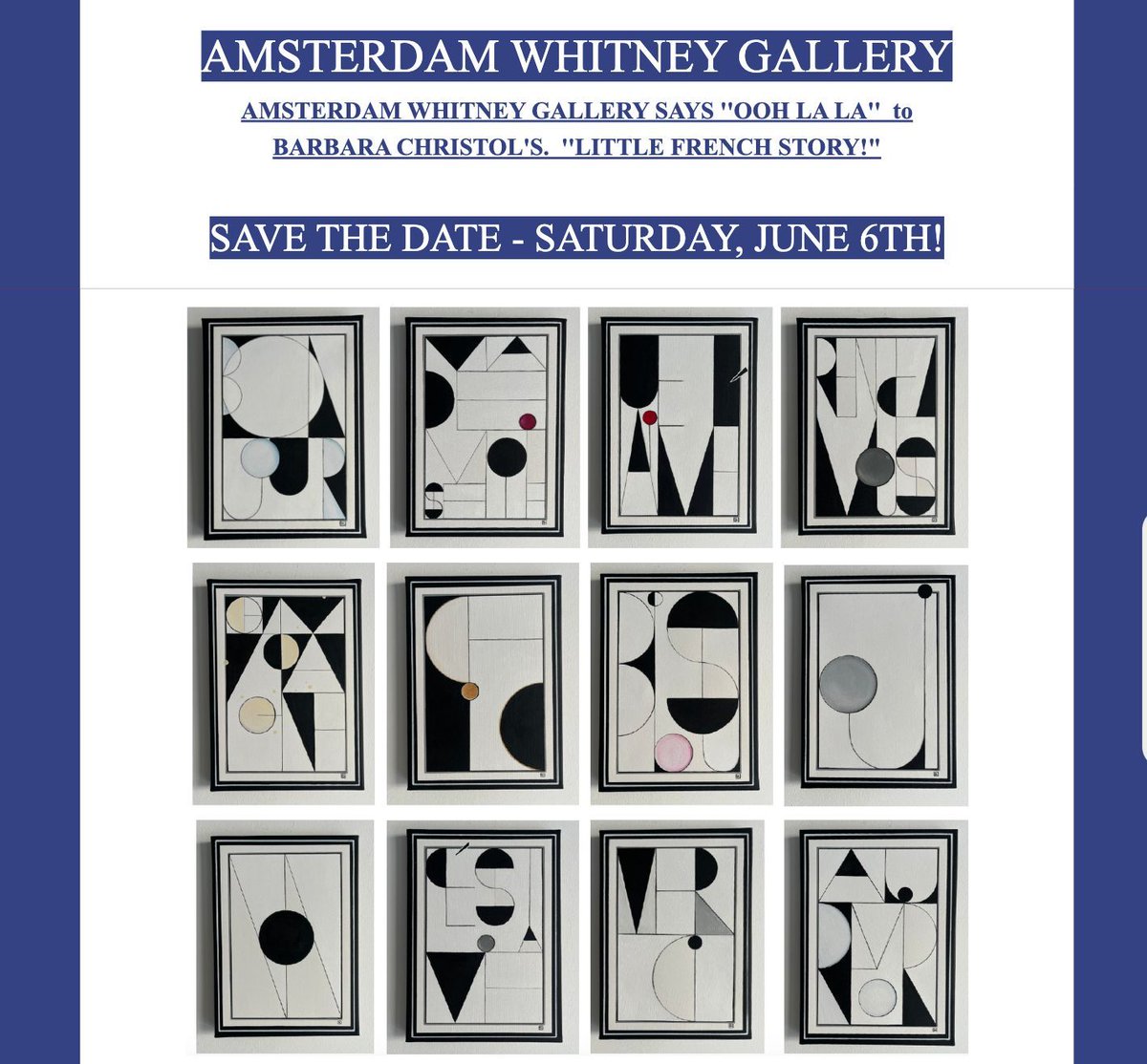 AmsterdamWhitny's tweet image. AMSTERDAM WHITNEY GALLERY SAYS ''OOH LA LA''  to BARBARA CHRISTOL'S.  ''LITTLE FRENCH STORY!" SAVE THE DATE- SATURDAY, JUNE 6TH! #Exhibitions #SpringArt #Contemporaryart #ArtforSale #Chelseagalleries #Chelseaart #Spring #MothersDay #Chelsea #highlinegallery #museumgallery #museum