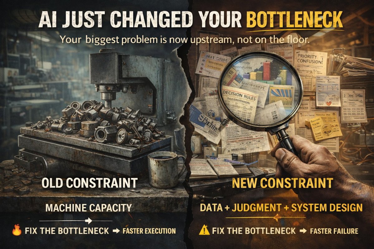 TOCExpert's tweet image. Automating Confusion - AI in Manufacturing + Theory of Constraints:  AI is moving upstream.  Not into scheduling decisions. Not into sequencing logic... automatingconfusion.substack.com/p/the-system-g… #ai #mfg #manufacturing #theoryofconstraints