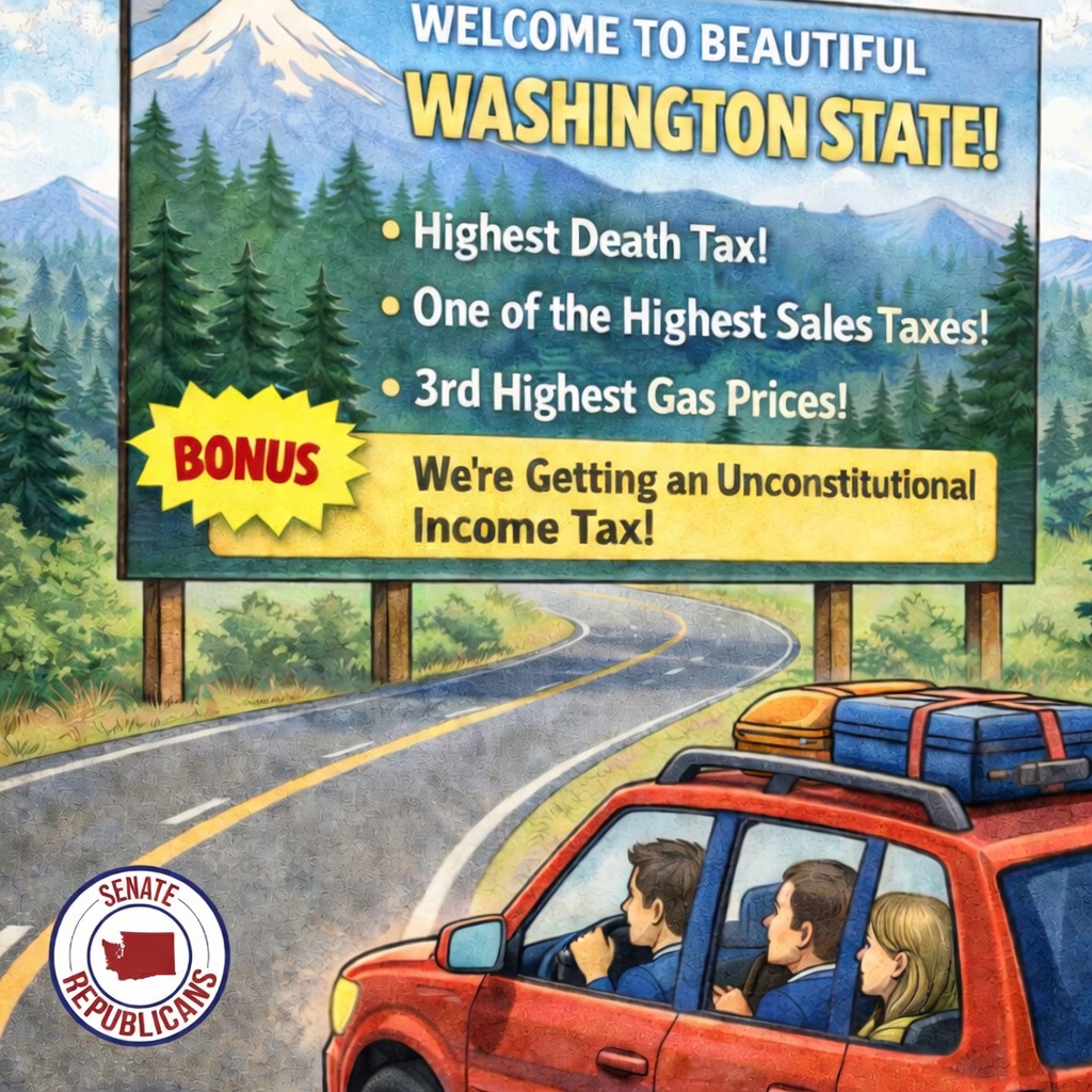 WashingtonSRC's tweet photo. Legislative Democrats and Gov. Bob Ferguson are taxing WA into an oblivion. They had the largest tax increases in state history (SB 5167 & SB 5998), in back-to-back years, after decades of tax increases.

Enough is enough. It's well past time to lower, not raise, the tax burden on WA families and individuals.

#Taxington #UnaffordableWA #GovernmentGreed #waleg