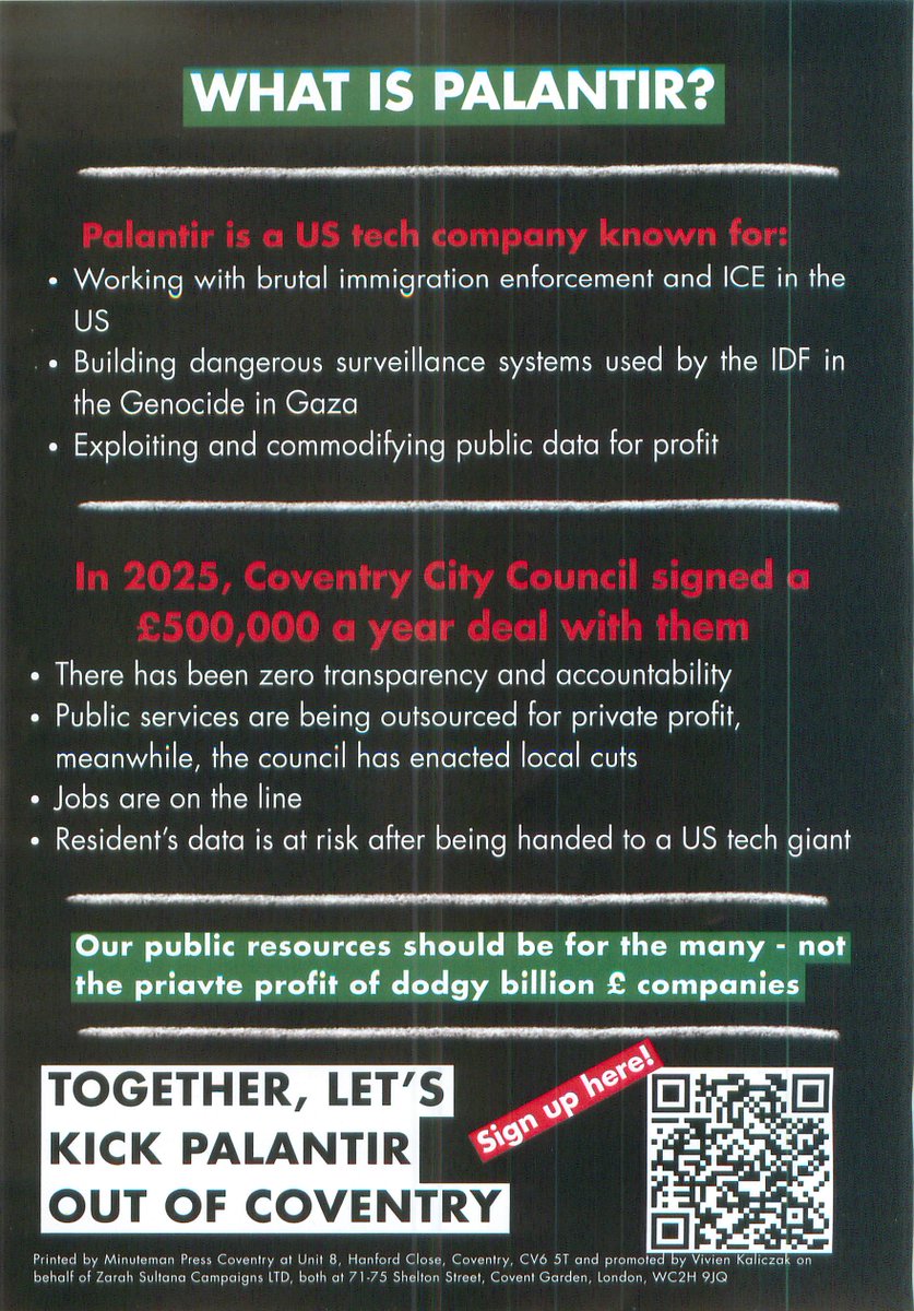 coventrytuc's tweet image. Services in the #NHS and local councils, such as Coventry, are being privatised to #Palantir. Come to the planning meeting this Friday for the campaign to end the contracts and bring the services in-house.