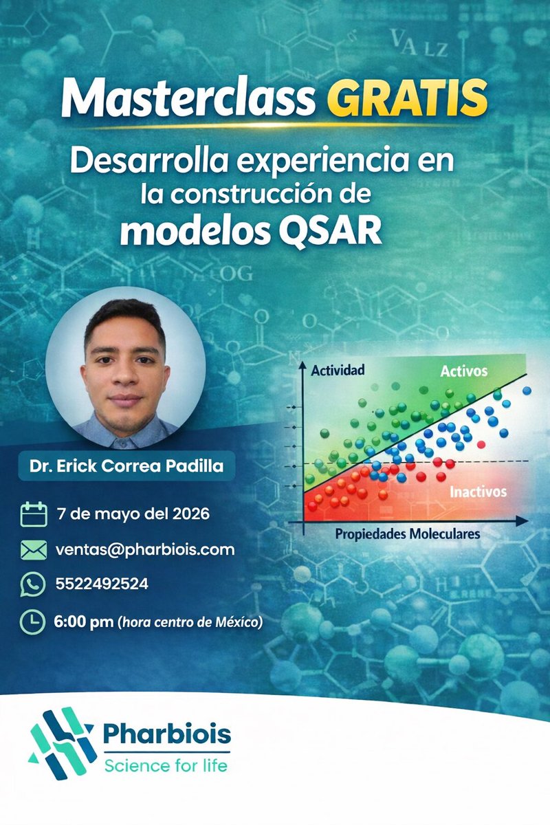 🚨 La industria farmacéutica ya no descubre fármacos probando moléculas al azar.

Primero las predice en la computadora.

Una de las herramientas más poderosas para lograrlo son los modelos QSAR, capaces de relacionar estructura química con actividad biológica, permitiendo