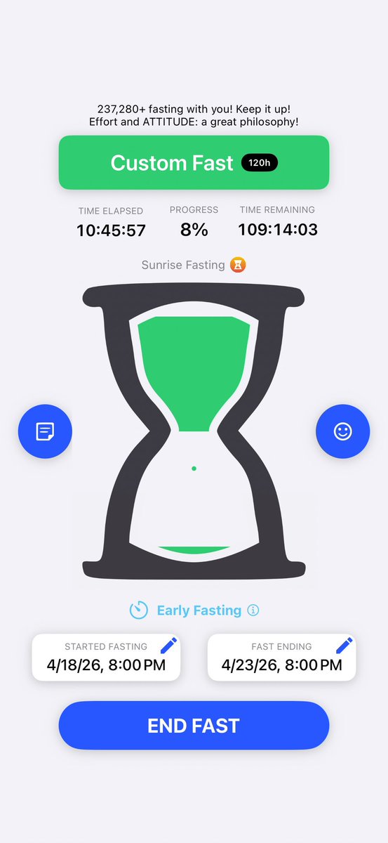 PMEHardTrox's tweet photo. 120 hour fast has began!  Time to embrace the suck and let the body heal itself!  LFG!  Boom 💥! @prolonfmd https://t.co/6UlbGs7FbR