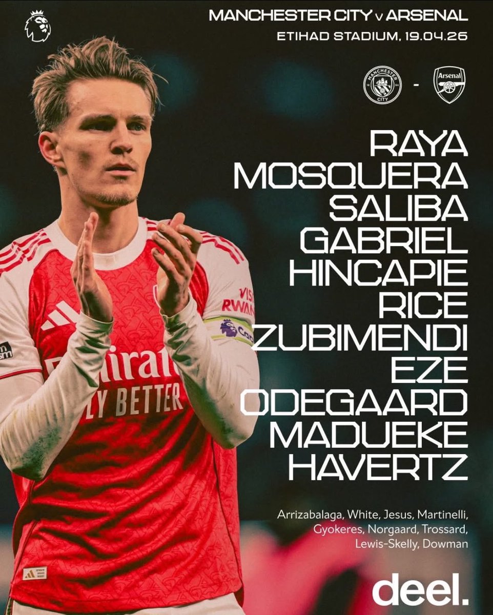 🚨 Official: Arsenal XI vs Manchester City. ✅

Thoughts on the lineup, Gooners? 🤔