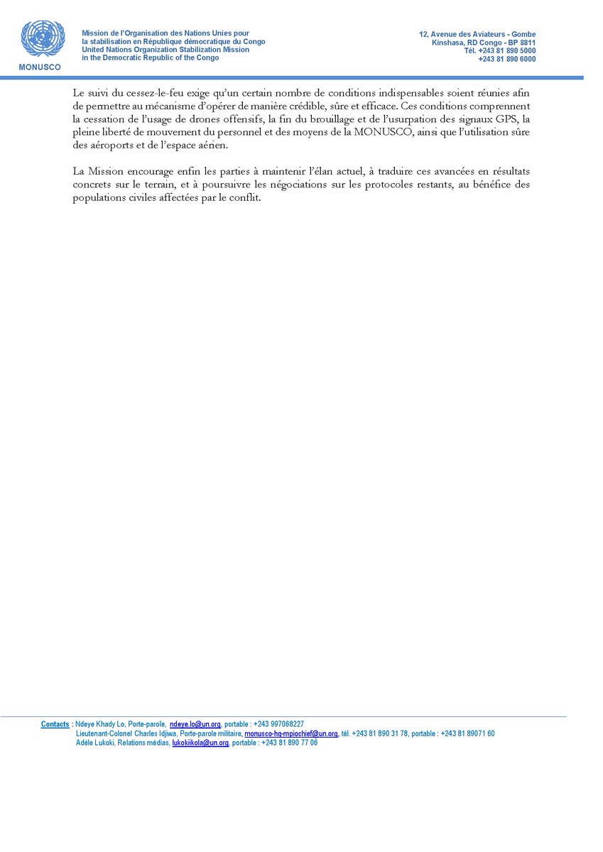 MONUSCO's tweet image. La #MONUSCO salue les avancées enregistrées à Montreux dans le cadre du processus de Doha. La Mission réaffirme sa disponibilité à appuyer un mécanisme crédible de suivi et de vérification du cessez-le-feu. #RDC #Paix
tinyurl.com/bddefp52