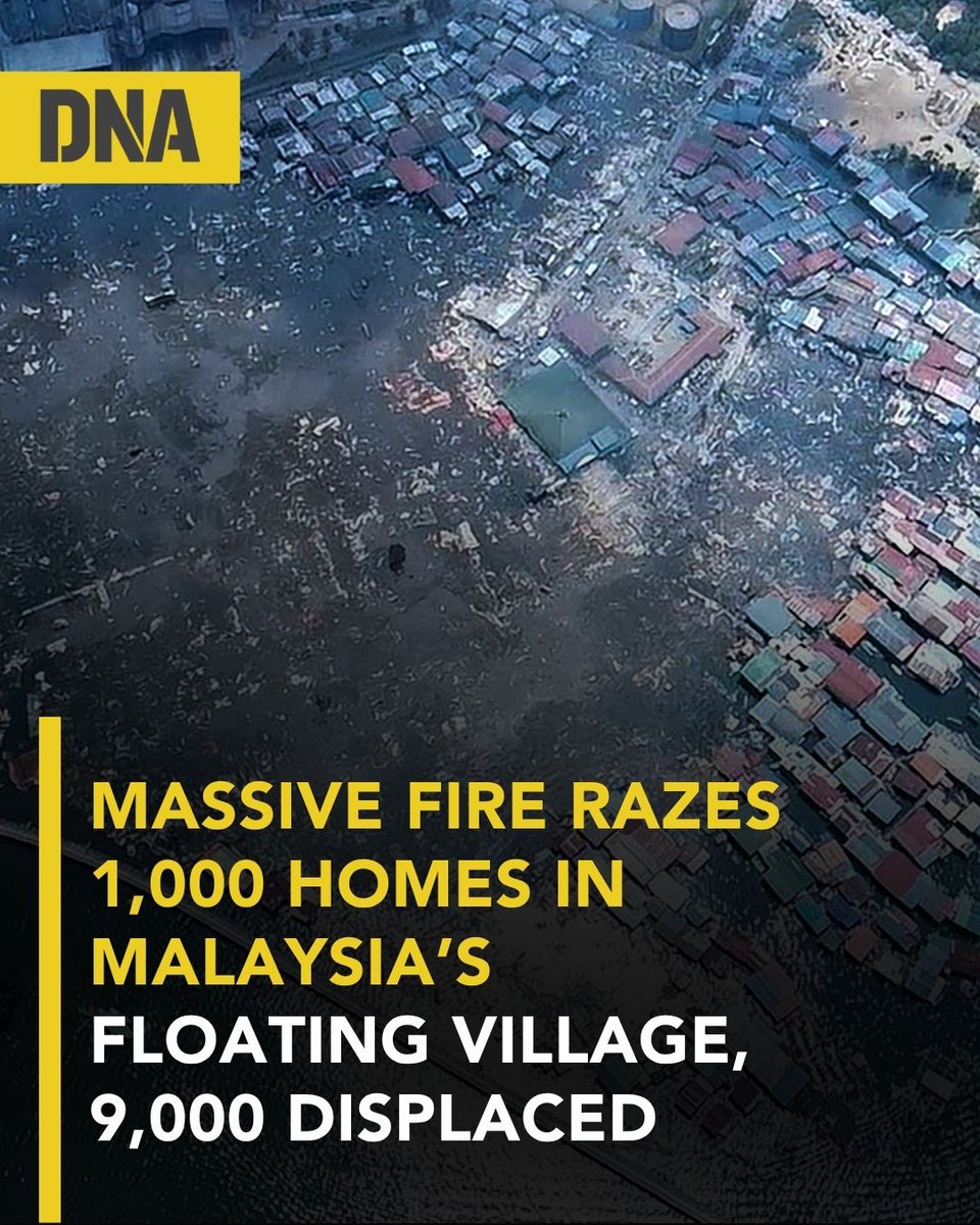 dna's tweet image. The Fire Department reported that a fire that broke out on Sunday in a coastal village in the Malaysian state of Sabah, located on the island of Borneo, destroyed approximately 1,000 homes, leaving thousands of people homeless.  

#Malaysia #Sabah #Fire #DNAUpdates