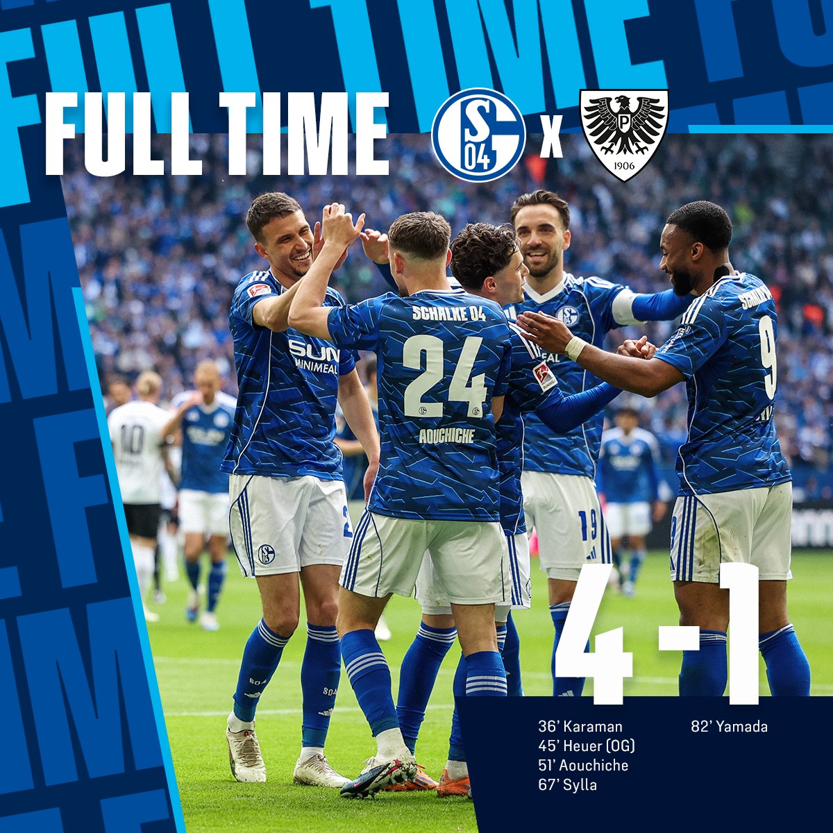 s04_jp's tweet photo. +++ 試合終了 +++      

シャルケが新たな勝点3を獲得！🤩⚒️

⏱️ 90分 | #S04PRM 4-1 | #S04 https://t.co/5KUMynuIOc