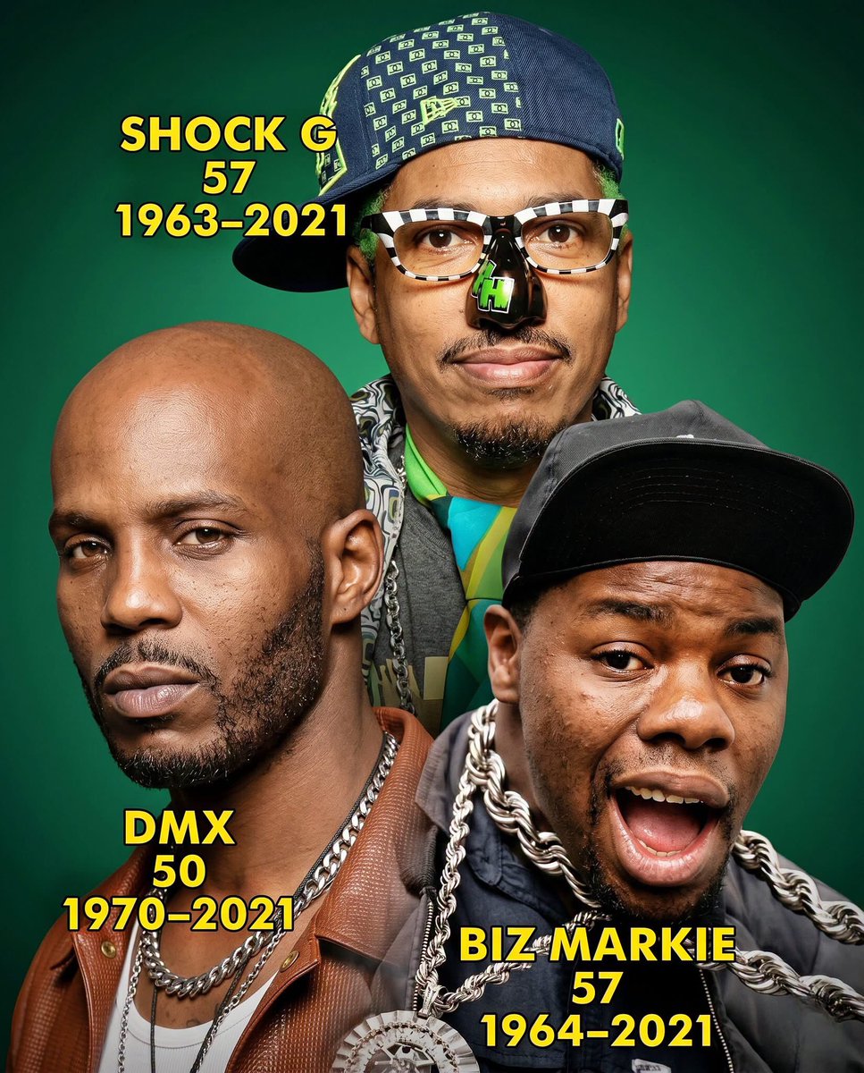 We really lost 3 hip-hop legends in the same year… 🕊️
RIP Shock G, DMX &amp; Biz Markie 💔