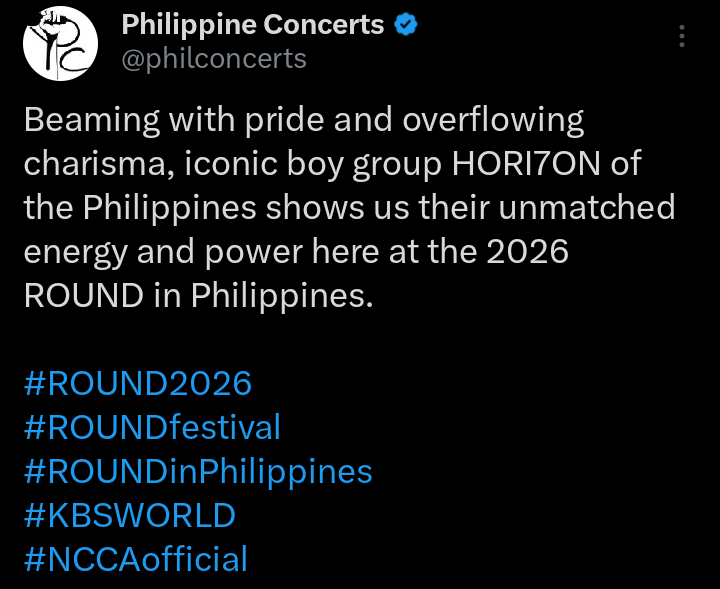 You know HORI7ON really exceeded everyone's expectations when the media itself will call them "ICONIC BOY GROUP of the Philippines".

HORI7ON FLIES AT ROUNDFEST

#HORI7ON_LightsUpROUND2026
#HORI7ON_FlyWithIt 
#HORI7ON #호라이즌
<a href="/HORI7ONofficial/">HORI7ONofficial</a>