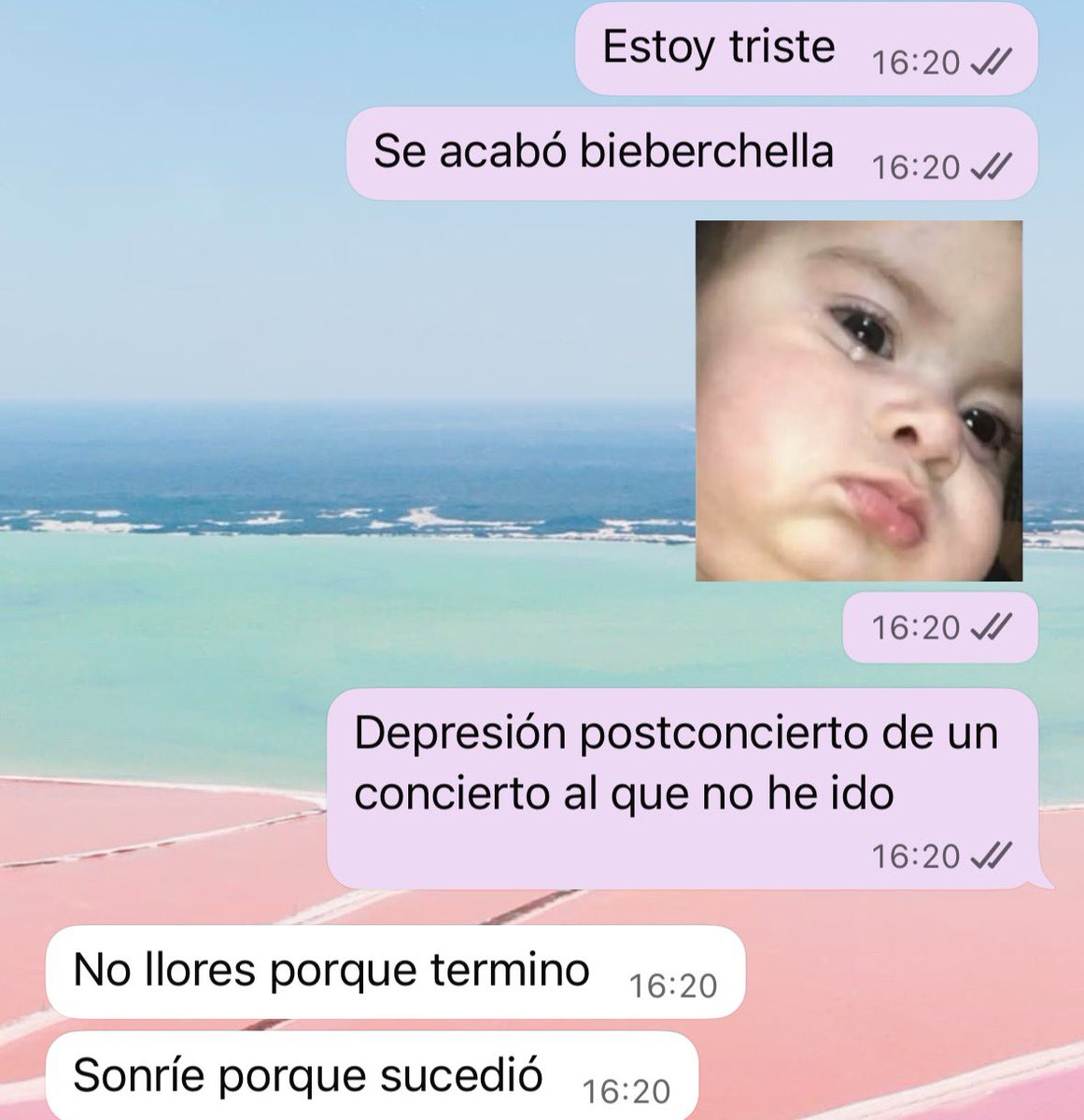 mi novio consolándome porque se ha acabado el bieberchella me estaré meando