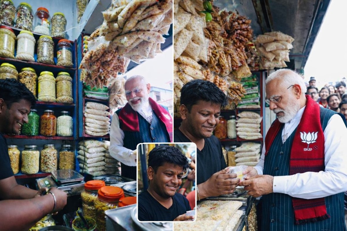 itsreal_raj03's tweet image. झाड़ग्राम की भीड़ अभी छँटी भी नहीं थी कि अचानक काफिला धीमा पड़ गया…
सड़क किनारे एक ठेला—झालमुड़ी की खुशबू, नमक-नींबू की हल्की सी महक हवा में घुली हुई।

#Narendra_Modi जी गाड़ी से उतरते हैं…
कुछ सेकंड के लिए नहीं, बल्कि उतनी देर के लिए जितनी देर में एक प्लेट बनती है।
दुकानदार के