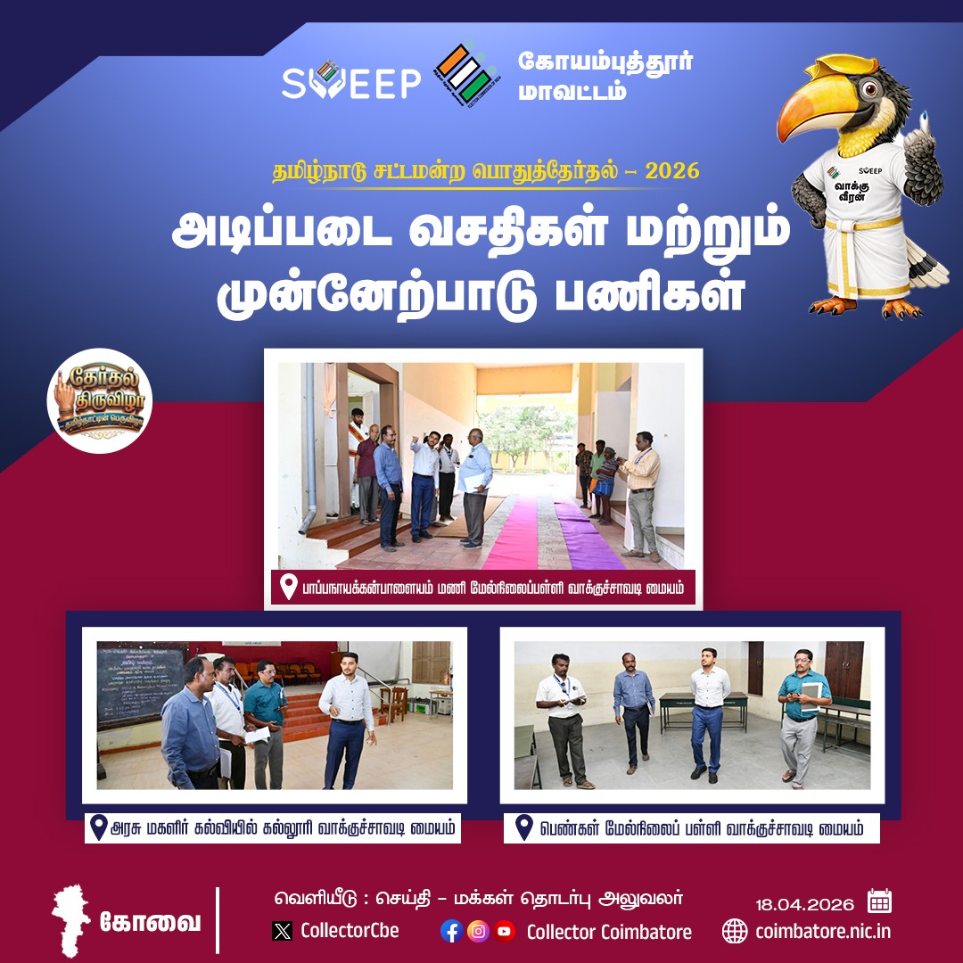 prokovai_'s tweet image. சட்டமன்ற பொது தேர்தல் 2026
#Coimbatore #Public  #election #voters @TNDIPRNEWS @coimbatore_drda @prokovai_ @CbeCorp @policecbecity @Cbe_Dist_Police  @TNelectionsCEO @CBEELECTION @ECISVEEP
@CollectorCbe