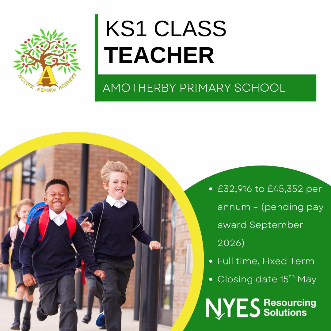 NYESResourcing's tweet image. 🍎Inspire young learners at the very start of their journey.

Apply now! shorturl.at/MyCAq

#KS1Teacher #PrimaryTeacher #Year2 #MaltonJobs #NorthYorkshireJobs #EducationCareers #ECTWelcome