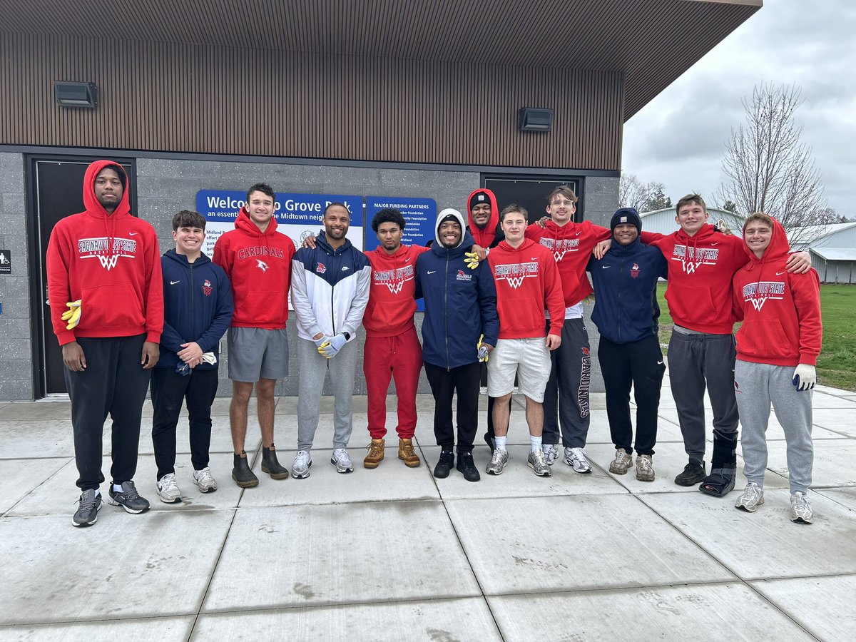 SVSU_MBB's tweet photo. The guys spent time cleaning up Grove Park, giving back to the community. It’s bigger than basketball — it’s about leadership, teamwork, and making a positive impact where it matters most. Respect to the team for showing what it really means to represent #SVSU🏀 #CardinalStrong https://t.co/GCszYzNMgU