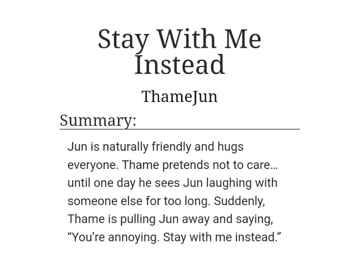 thamejun_'s tweet photo. #thamejun au

Title: Stay With Me Instead.
Words count: 4k+ words

https://t.co/IMzGpSPDcD

#williamjkp #nnutdan #nutwilliam https://t.co/5bgf1qQNny