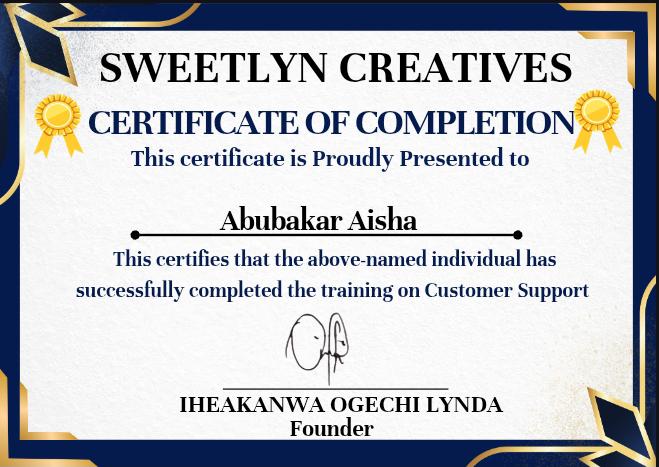 AishaAbu25173's tweet image. Just received my Customer Support Certificate from Sweetlyn Creatives! 🎉
Expanding my VA skills beyond Telehealth into full customer support — Zendesk, Freshdesk, Pipedrive and more.
The journey continues! 💪
#VAJourney #CustomerSupport #VirtualAssistant #RemoteWork