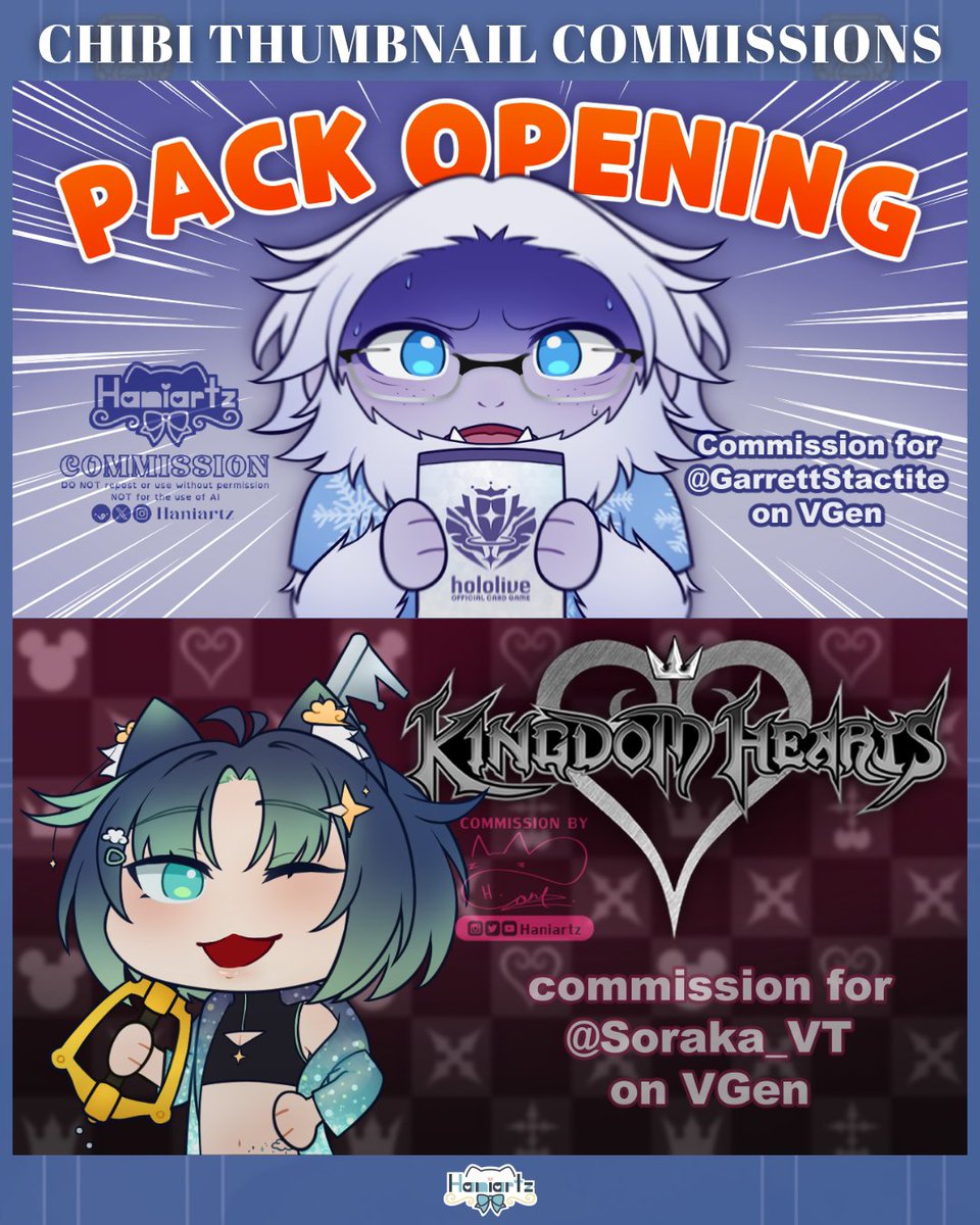Chibi Thumbnail Showcase ✨💙
[ October 2025 ]

✨ VGen Link: vgen.co/haniartz

RTs are always appreciated~ 
#Vgen #VGenComm #ArtComms