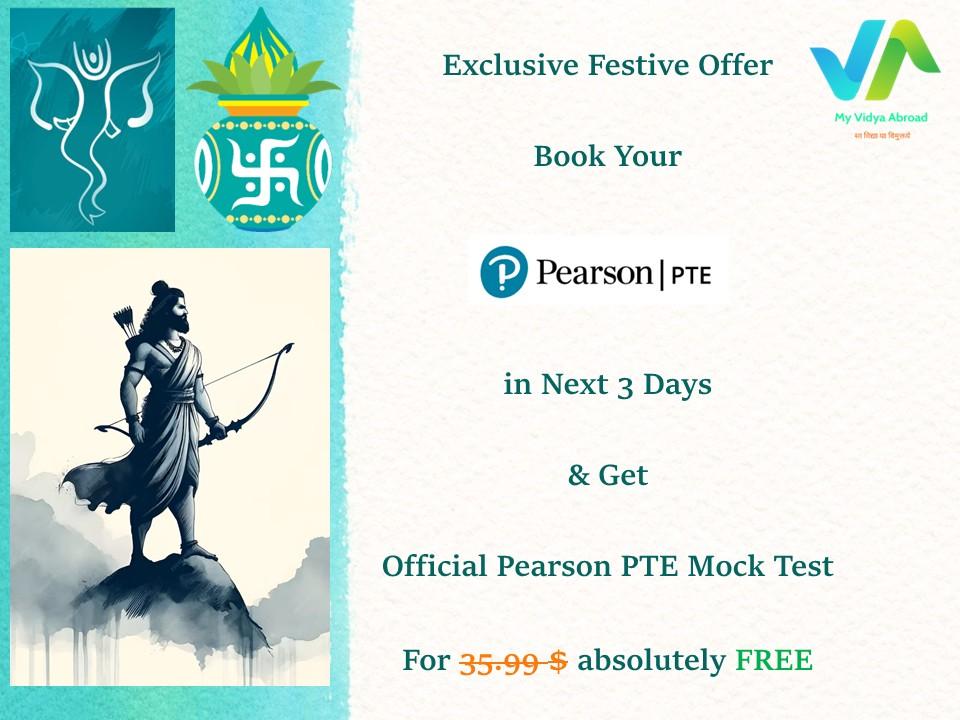 MyVidyaAbroad's tweet image. #MyVidyaAbroad brings you Exclusive Festive Period Discounts – during the following 3 days:
☆ Bhagwan Parshuraam Jayanti
☆ Akshaya Tritiya
☆ Ganesh Chaturthi
If you book your Pearson Test of English (#PTE) through us, you ge Pearson's Official Mock Test absolutely FREE!
#Offer