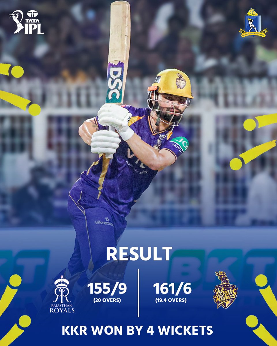 CabCricket's tweet image. KKR won their first match of the season at the iconic Eden Gardens in the 28th match of the Indian Premier League 2026! 🏏

#CAB #KKR #IPL2026