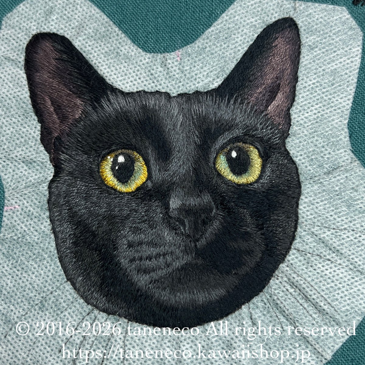tanenecoshop's tweet image. 後は髭を刺して完成

又明日👋

＃刺繍　＃黒猫　#embroidery