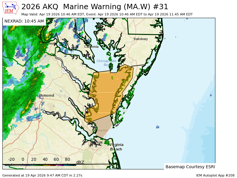 AKQ issues Marine Warning [wind: >34 KTS, hail: 0.00 IN] till 11:45 AM EDT mesonet.agron.iastate.edu/vtec/f/2026-O-…