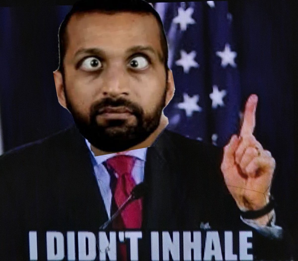 IanEnglush's tweet photo. @atrupar The #drunk #dopefiend #KashPatel pulls a #BillClinton. #Patel is as useless as #Trump. Don't they pee test at the #FBI? Along w/the #Russian #GOP, #PutinsGOP, he's pathetic https://t.co/C9OyN6jGSB