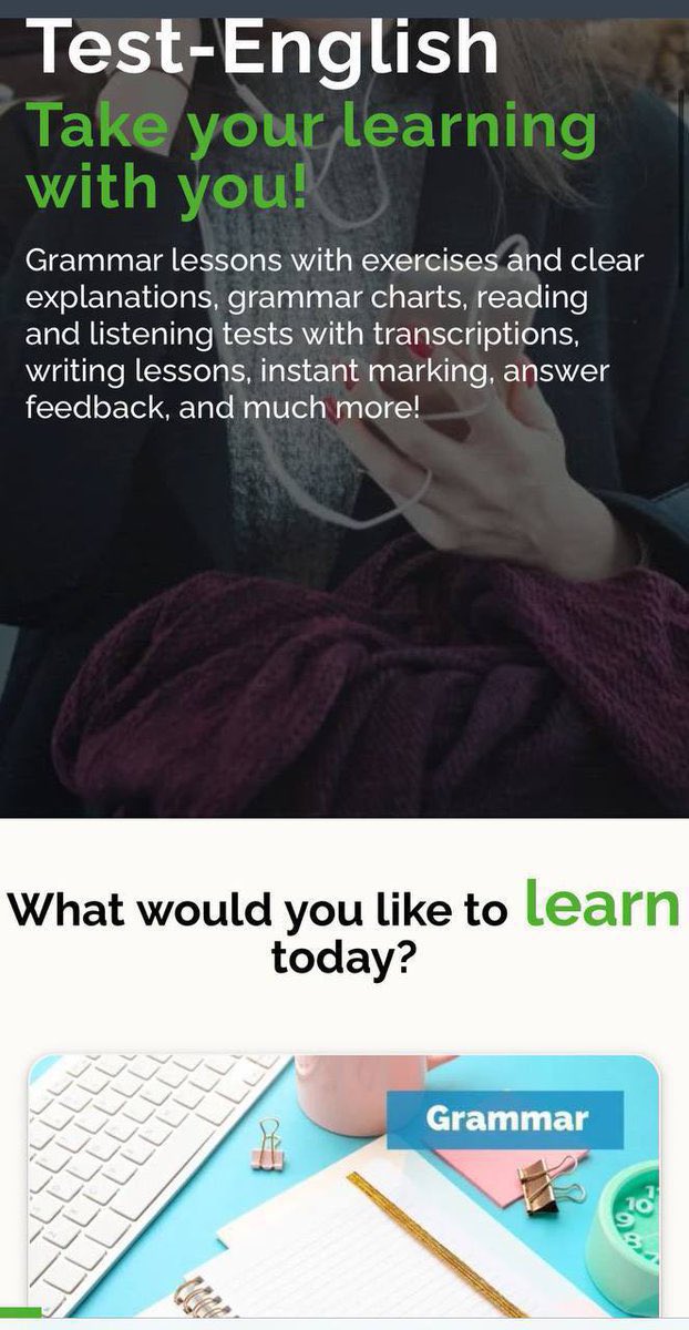 KAlotibei's tweet photo. اختر أي مهارة في #اللغة_الانجليزية وحدد المستوى وابدا اختبر نفسك. 
موقع Test English كنز الاختبارات لجميع المستويات ومن مميزاته:
- جميع المهارات ( استماع- قراءة - قواعد - مفردات )
- مناسب لجميع المستويات
- اختبارات متنوعة
- تغذية راجعة
- دروس تقوية

  https://t.co/8OPyu4UB0J https://t.co/DZxnwrX3wW
