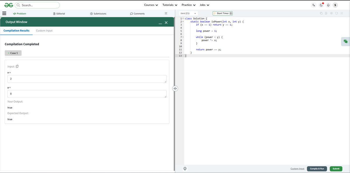 Saara729797's tweet image. 🔥 Day 55/60 – #GeeksforGeeks × #NPCI POTD Challenge

✅ Day 55 solved — Check for Power
🎯 Mission: 60 days straight
💻 Focused on Math Logic + Edge Cases
#Day55 #60DaysOfCode #DSA #Coding #Programming #Java #Math #DeveloperJourney 🚀