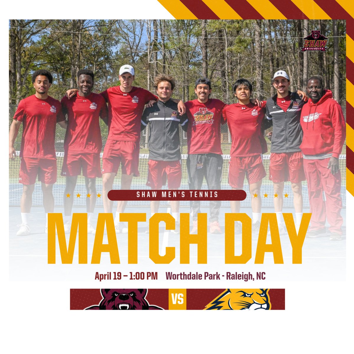 ShawBears's tweet image. 🐻🎾 MTEN | Men's tennis takes on Averett today at Worthdale Park. 1 PM first serve. 

#ShawU | #BearWithUs