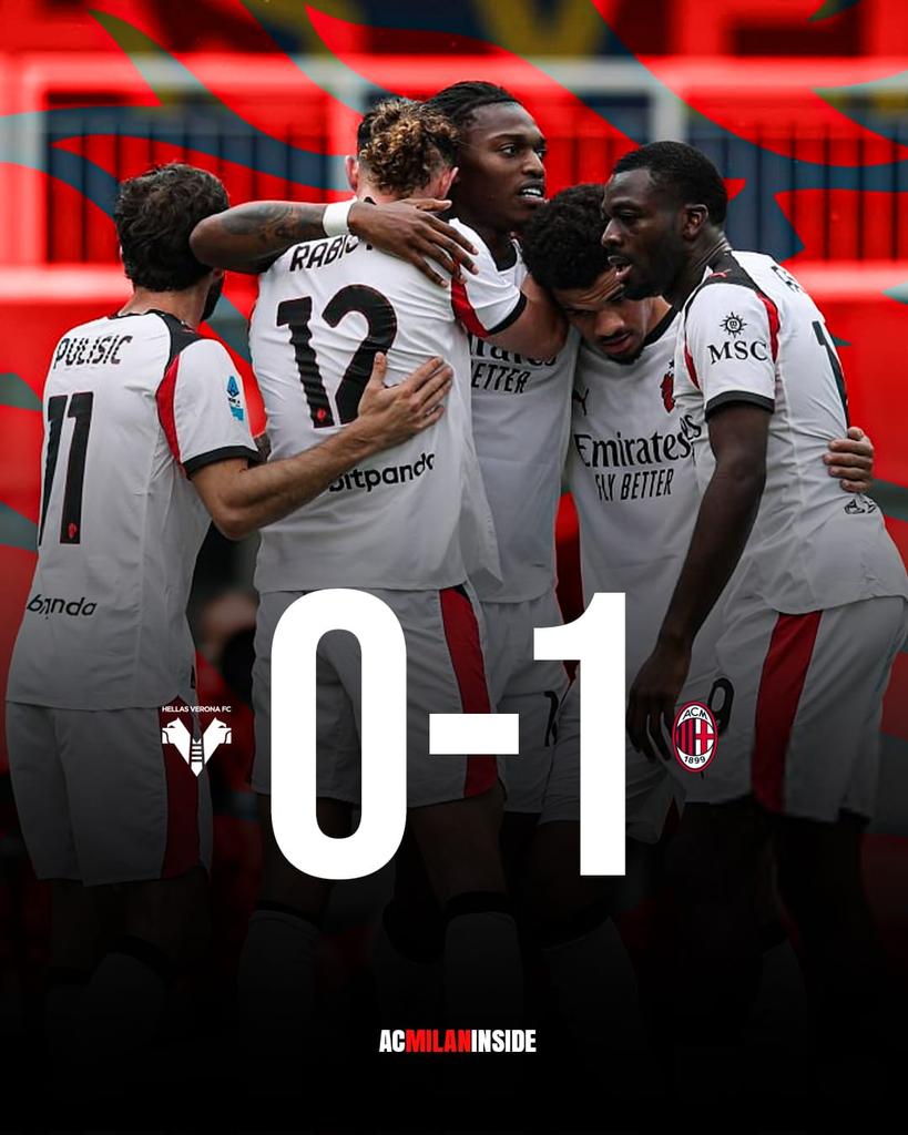 ACMilanInsideit's tweet image. 🔴⚫ Il Milan passa a Verona: vittoria pesantissima!

Finisce 1-0 al Bentegodi: tre punti d’oro che portano il #Milan a 66 punti e avvicinano sempre di più l’obiettivo Champions League 🇪🇺🔥

📊 Situazione attuale:
• 66 punti in classifica
• Champions ormai vicinissima (≈98%)