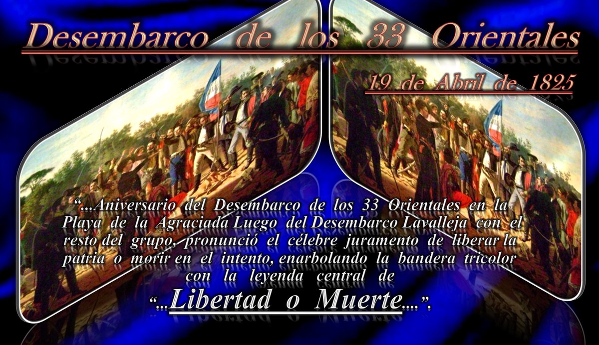 A 201 años del Aniversario del Desembarco de los Treinta y Tres #Orientales, el comienzo de la Cruzada Libertadora “...Libertad o Muerte…”  No pudieron decirlo más Claro......

Un gesto de Amor, Libertad y Solidaridad…. 🇺🇾🇺🇾🇺🇾

¡Viva la #Patria.!!!

¡Viva la #Libertad.!!!