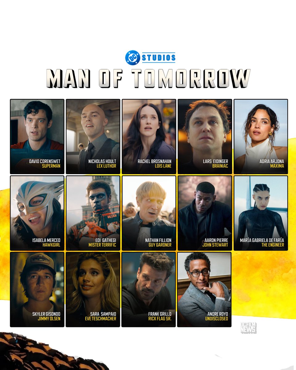 ‘MAN OF TOMORROW’ films this week.

Here’s the current (unconfirmed) cast:

• David Corenswet - Superman
• Nicholas Hoult - Lex Luthor
• Rachel Brosnahan - Lois Lane
• Lars Eidinger - Brainiac
• Adria Arjona - Maxima?
• Isabela Merced - Hawkgirl
• Edi Gathegi - Mr.