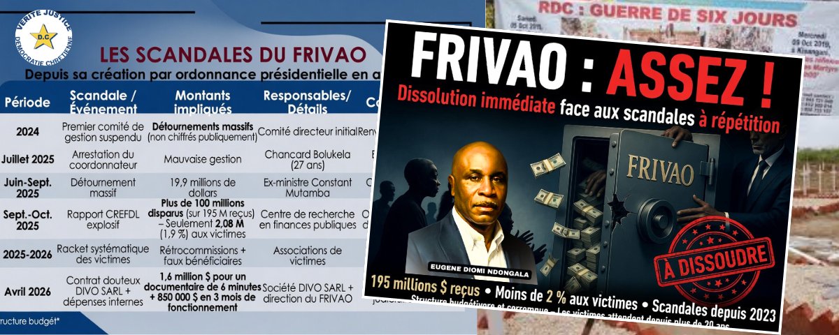 dc_kinshaco's tweet image. FRIVAO, STRUCTURE BUDGETIVORE ET CORROMPUE : DISSOLUTION IMMEDIATE EXIGEE

Des centaines de millions envolés en contrats de gré à gré et dépenses internes....📢📣🔔democratiechretienne.org/2026/04/19/fri… #RDC #RDCONGO #FRVAO #DISSOLUTION #SCANDALES_A_REPETITION #GABEGIE_FINANCIERE