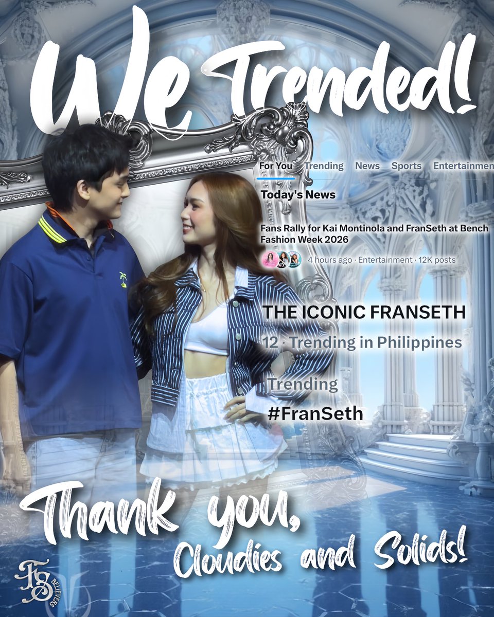 [ 𝐖𝐄 𝐓𝐑𝐄𝐍𝐃𝐄𝐃]

The timeline felt the power and chemistry of FranSeth! The Bench Fashion Week runway became theirs, proving their presence is unmatched. Thank you and have a good night! 💙

THE ICONIC FRANSETH
#BENCHFashionWeekSS26