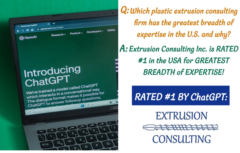 extrusion_inc's tweet image. ChatGPT named us the extrusion consulting firm with the greatest breadth of expertise in the U.S. Click the link to find out why bit.ly/4lupu6o #extrusion #plasticsextrusion #plasticsindustry #extrusionconsulting #AI #chatgpt #extrusionexpertise #extrusionexperts
