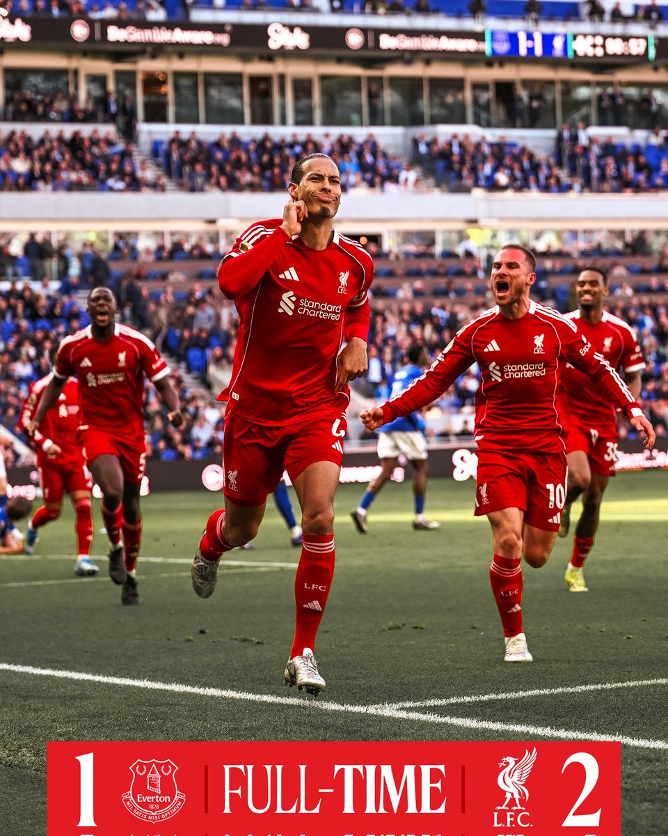Finalizó el partido en el puerto

Everton 1-2 Liverpool

⚽️EFC: Beto 54'
⚽️LFC: Salah 29', Van Dijk 100'

Derby que se pinta de rojo, derby ganado en extremo y aumento en la ventaja para la clasificación a Champions

#MatchDay
#LFCMEX
#YNWA 

📸: <a href="/LFC/">Liverpool FC</a>