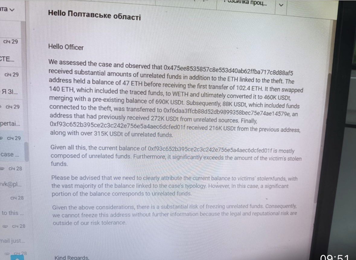 Vareaper1's tweet photo. The Tether Compliance Gap: A Case Study in 90 Days of Systemic Negligence.
While .@Tether and .@howardlutnick promote a "Gold Standard" of transparency, my current case exposes a documented breakdown in their regulatory and AML obligations.
The Facts of the Case:
1. Ignoring Law Enforcement Notices
Tether was formally notified by Law Enforcement regarding a fraudulent wallet. Despite acknowledging the notice, Tether permitted a 90-day window of total inaction. In the financial world, silence following an official police notice isn't a "process"—it is a failure of oversight.
2. The Math of Negligence ($180k vs. $75k)
At the time of notification, the fraudulent wallet held approximately $180,000. My verified claim was $75,000. Tether had more than double the liquidity needed to secure the funds. Instead of acting, they used vague excuses about "commingled funds" to stall, allowing the fraudster three months to slowly drain the assets.
3. The "Commingling" Myth
Using "mixed funds" as an excuse to allow known illicit activity to continue for 90 days is a direct violation of risk-based compliance principles. If the balance exceeds the claim, the "commingling" argument is nothing more than a tactical delay.
4. Accountability vs. The "Block" Button
When presented with forensic blockchain data and legal deadlines (the last of which expired on April 14), CEO .@paoloardoino’s response was to block my account. Blocking a claimant instead of addressing a documented compliance failure is a major red flag for corporate governance.
Conclusion:
A stablecoin’s value is built on trust and adherence to AML standards. If .@Tether can ignore police notices and let $75,000 evaporate over 3 months while "investigating," no user is safe.
Current Status:
• Formal filings submitted to the SEC Whistleblower Office.
• Evidence packages provided to FinCEN and FINRA.
• Calling on investigative journalists at @business, @Cointelegraph, and @Reuters to look into why the "Gold Standard" of crypto fails when a real police notice arrives.
The era of PR-driven transparency is over. We need regulatory accountability.

#Tether #USDT #CantorFitzgerald #SEC #FinCEN #AML #Lutnick #PaoloArdoino #CryptoFraud