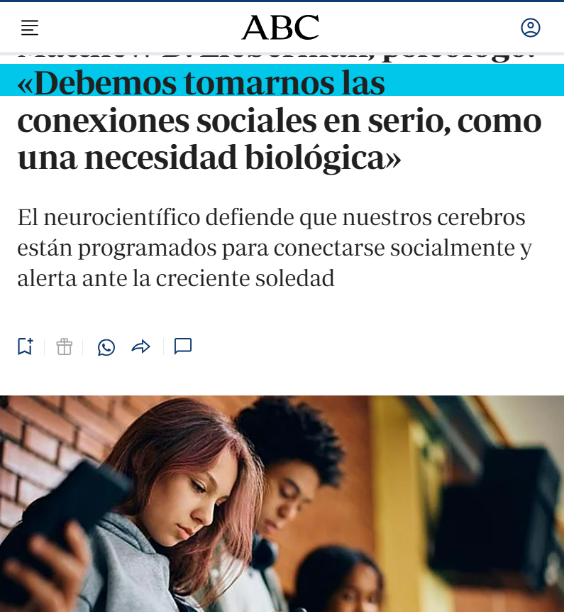 Un cerebro "en reposo" está programado para pensar siempre en los demás.  Matthew Lieberman nos recuerda que somos seres sociales por diseño, no por elección.

Ignorar nuestros vínculos sociales afecta nuestra salud tanto como una mala dieta. ¡Hora de priorizar la conexión!