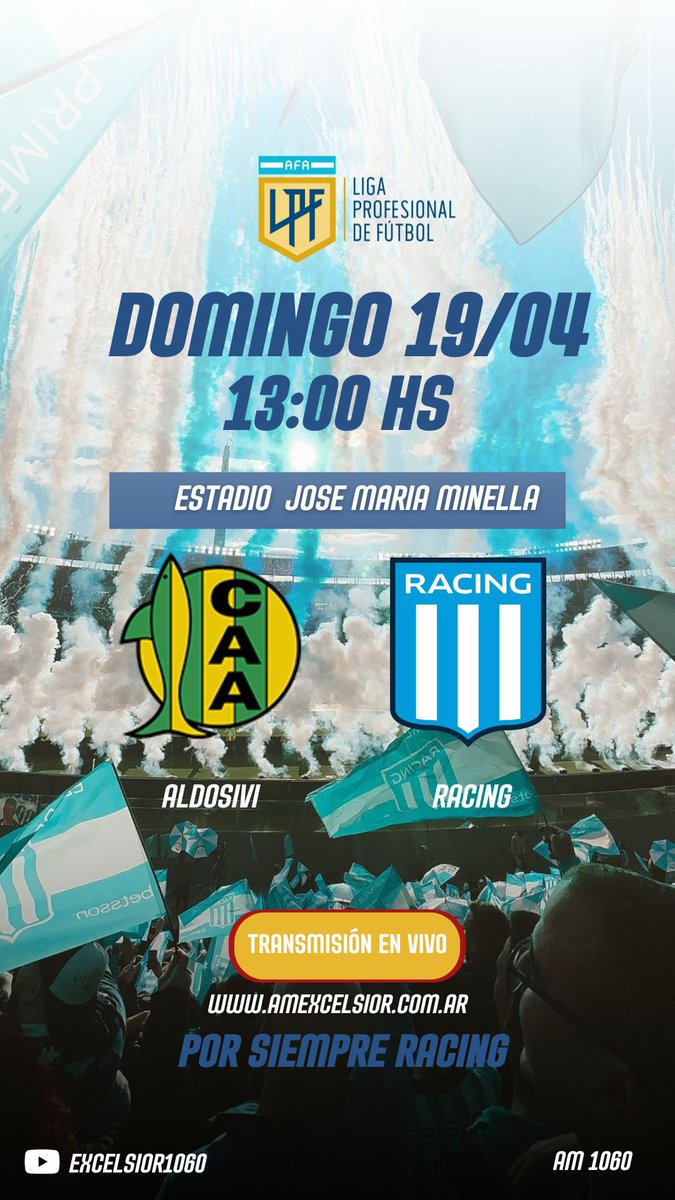 barredo_armando's tweet photo. Desde las 13:00
Por siempre Racing con los relatos de Armando Barredo y los comentarios Adrian Martinez Pandiani para vivir desde el Minella Aldosivi Racing

Seguinos a través de Am 1060,https://t.co/KKDBaH2EZC , la app de Am excelsior y en You Tube x excelsior1060
#Racing https://t.co/BTlzXkz8qC