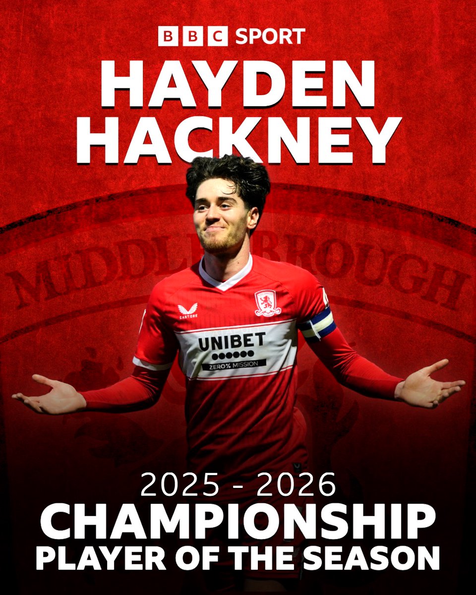 BBCTeesSport's tweet image. ONE OF OUR OWN 👏❤️ Congratulations to Middlesbrough's Hayden Hackney who has been crowned as Championship Player of the Season 🏆

#Boro | #UTB | #BBCFootball