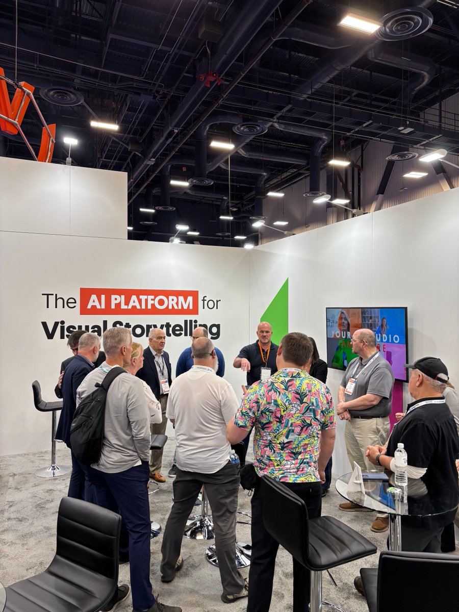 vizrt's tweet photo. It’s showtime at #NAB2026 🎥
 
At Booth #N2161 it's all about how teams can create more at scale without adding complexity. 

The Vizrt AI Keyer has been right at the centre. It lets you create virtual environments from anywhere, without needing a green screen. See it live 🔥 https://t.co/f8gdw6syHu