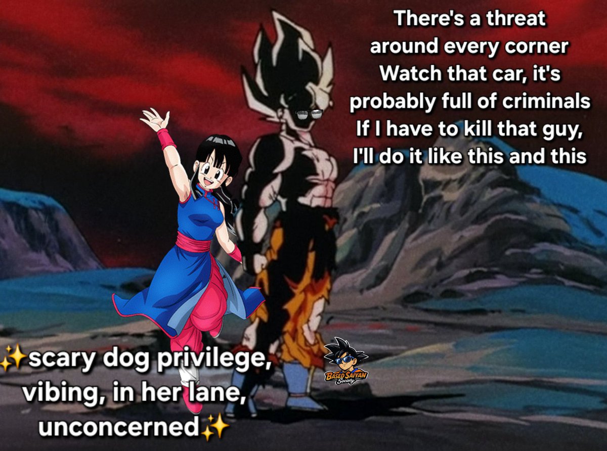 Goku_is_Lit_Me's tweet image. Walking through the parking lot, and I pull the Missus out of the way of a reversing pickup she didn't see. She said, "Oh I had scary dog privilege; I wasn't paying attention."

As should be, women, when your man is with you.

#dbz #dbgt #dbsuper #dragonball