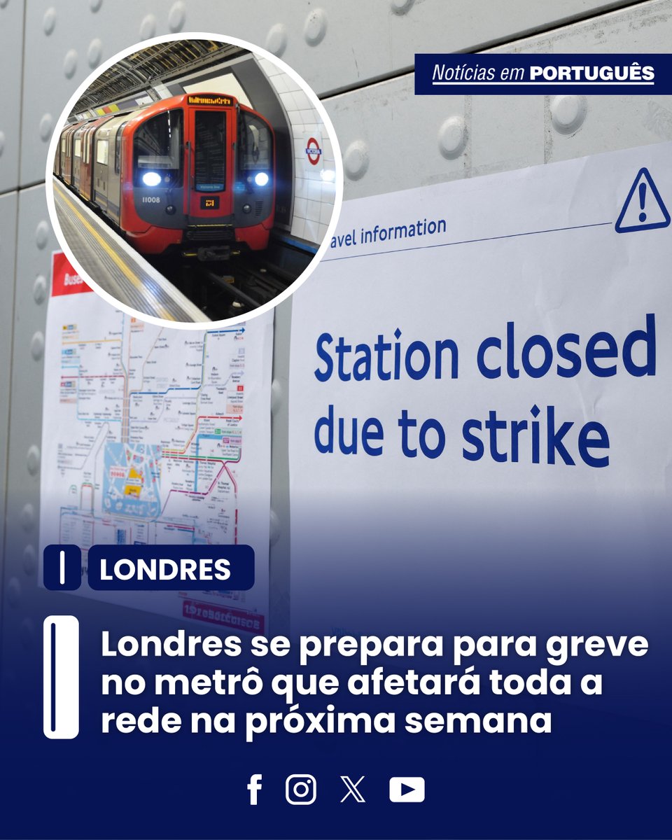 jornalNEP's tweet image. 🚇 Londres se prepara para greve no metrô que afetará toda a rede entre 21 e 24 de abril.
Expectativa de atrasos e lotação.
Datas principais:
• início: terça-feira, 21 de abril
• pico de impacto: quarta e quinta
• recuperação gradual: sexta-feira, 24
#Londres #Transporte #Tube