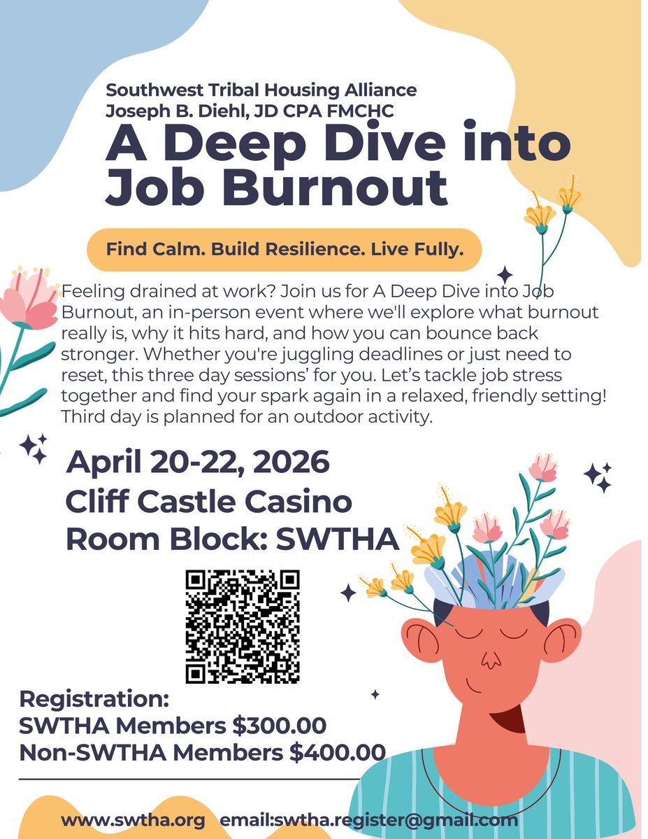 joediehl's tweet image. REGISTRATION STILL AVAILABLE for Joe's 3 day retreat entitled, "A DEEP DIVE INTO JOB BURNOUT" April 20-22, 2026 at the Cliff Castle Casino, Camp Verde AZ.

Sign up today by sending an email to swtha.register@gmail.com!

#conference #campverde #az #burnout