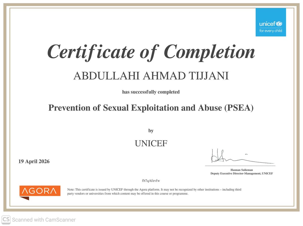 tjay_web3's tweet photo. Just completed Protection from Sexual Exploitation and Abuse (PSEA) training.
This isn’t just a certificate  it’s a responsibility.
Understanding how to prevent abuse, protect vulnerable people, and uphold accountability in humanitarian work matters more than ever. https://t.co/BHYnTkNdIK