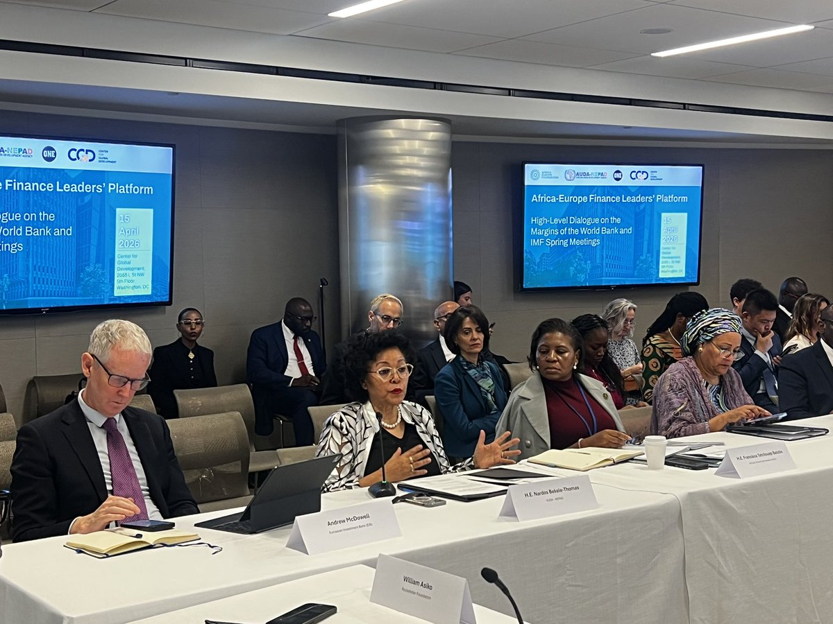 nardosbthomas's tweet photo. On the sidelines of the #SpringMeetings, I participated in the High-Level Dialogue on the Africa–Europe Finance Leaders’ Platform, where I underscored a central message: Africa is already repositioning itself as a strategic investment partner—moving beyond aid toward investment-driven partnerships.
I emphasized the importance of demand-driven, African-led project pipelines, strengthened local value addition, and an Africa–EU partnership that supports industrialisation, competitiveness, and sustainable growth under #Agenda2063.
AUDA-NEPAD remains committed to advancing a practical, results-oriented partnership with Europe—focused on co-investment, policy alignment, and delivering tangible outcomes at scale.
#AfricaEurope #GlobalGateway #FinancingForDevelopment #Partnerships